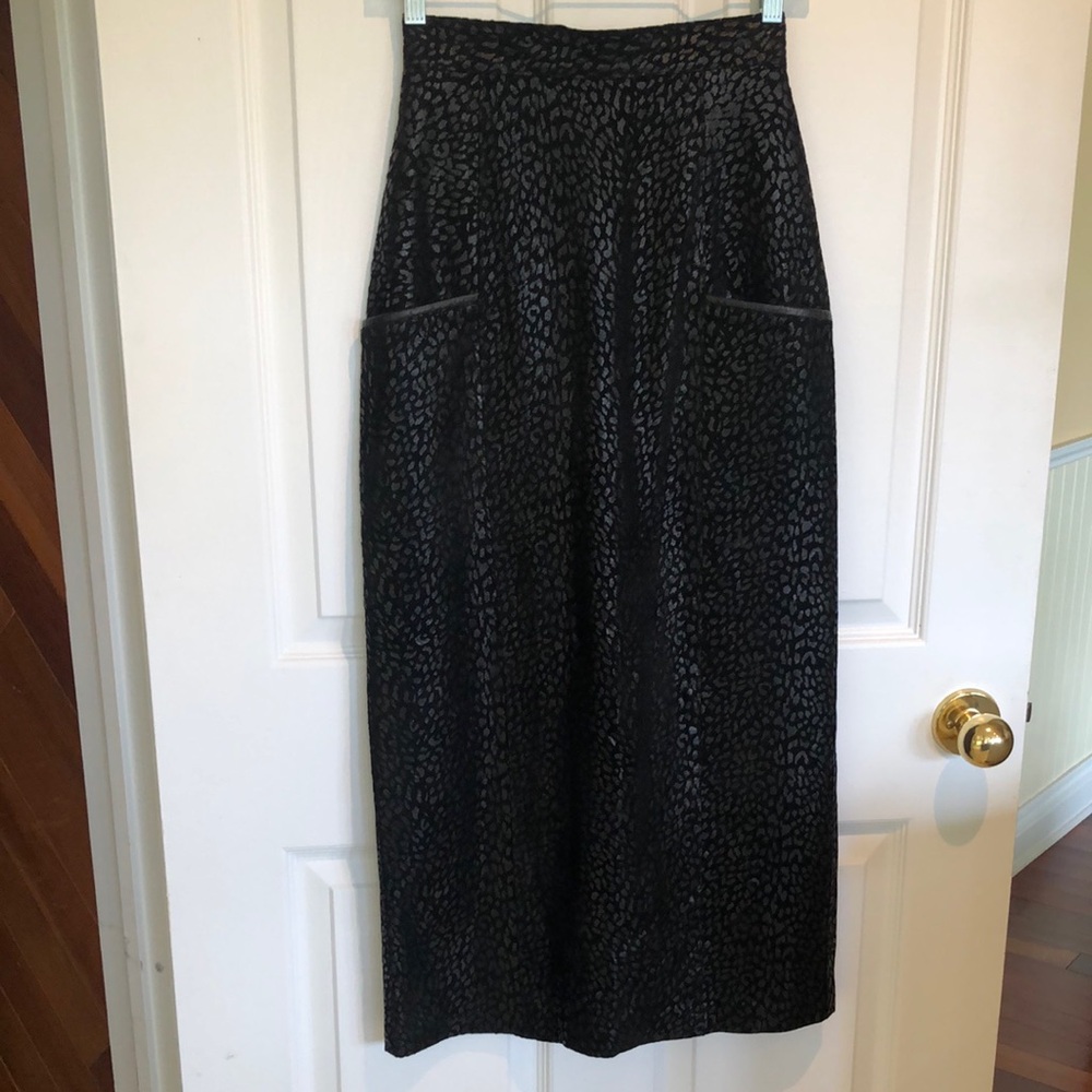 Black Leather Textured Pencil Skirt with Subtle Animal Print